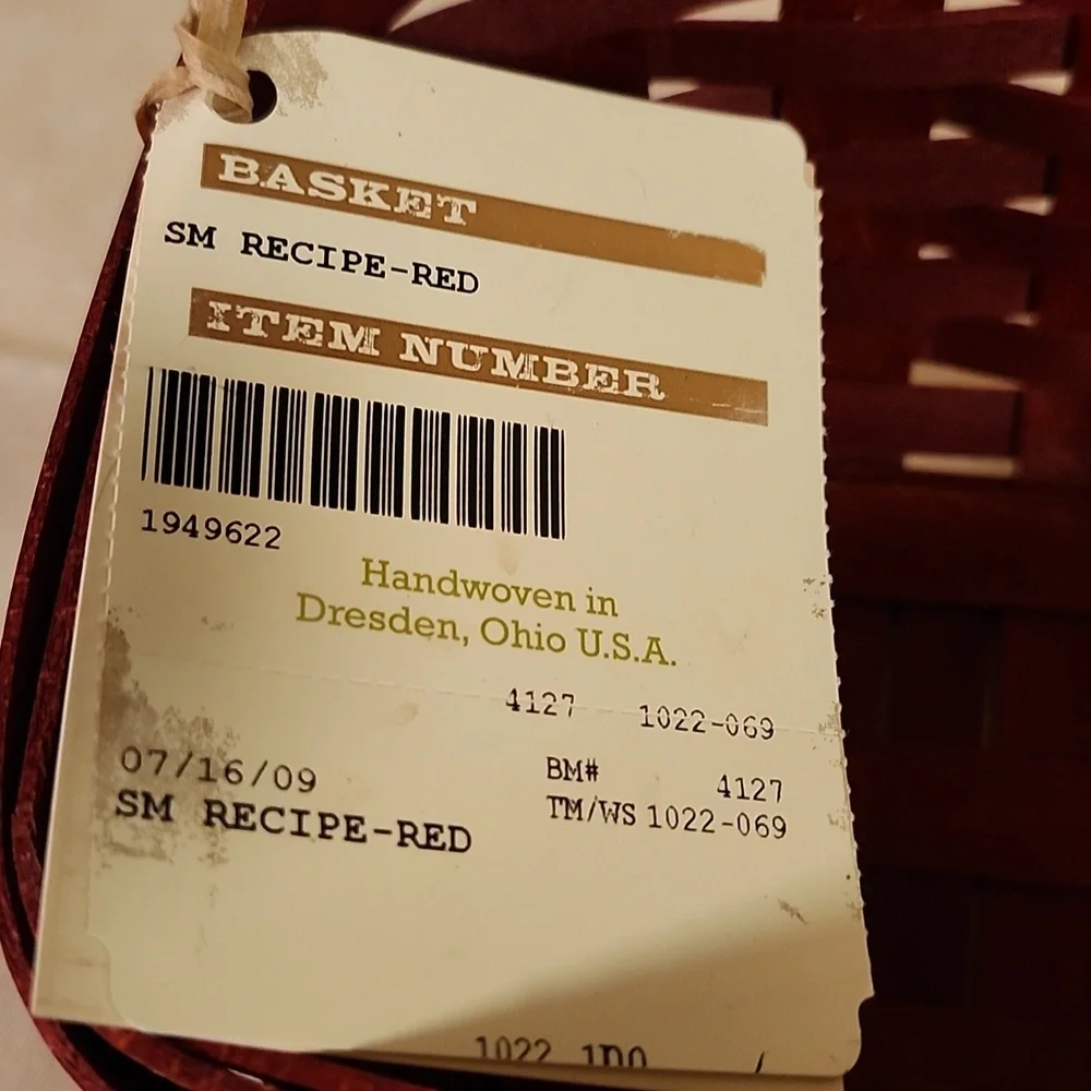 Longaberger Small Red Recipe Basket